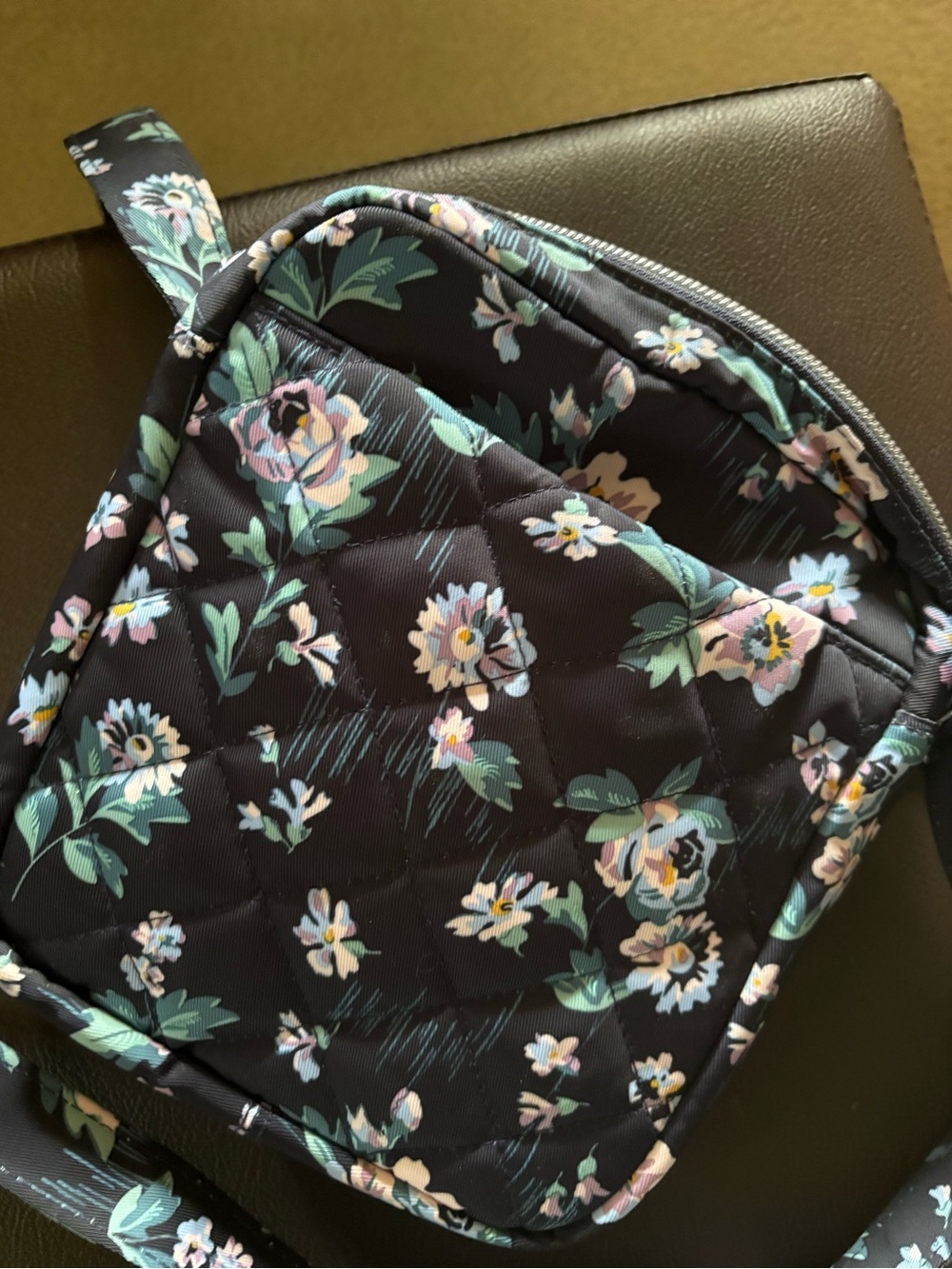 Vera Bradley Black Crossbody with Blue and Pink Floral
